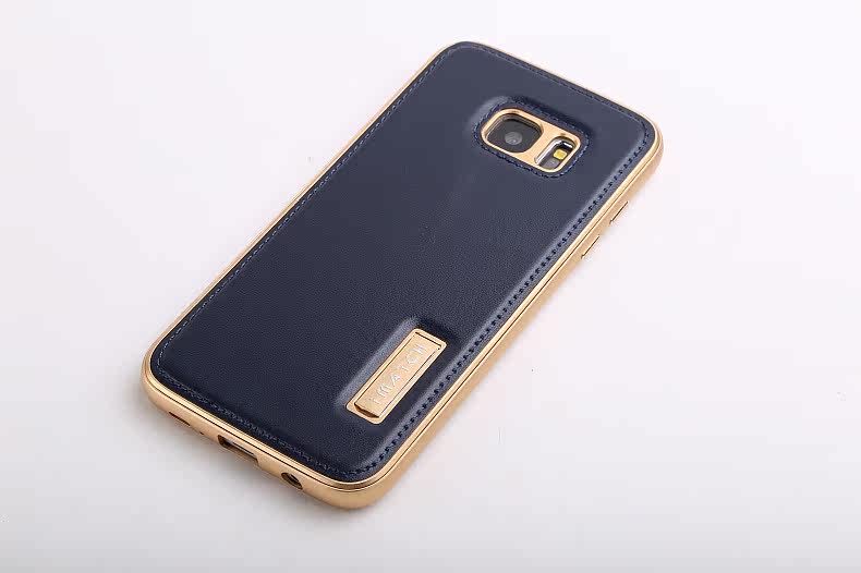 iMatch Luxury Aluminum Metal Bumper Premium Genuine Leather Back Cover Case for Samsung Galaxy S7 Edge G9350 & S7 G9300