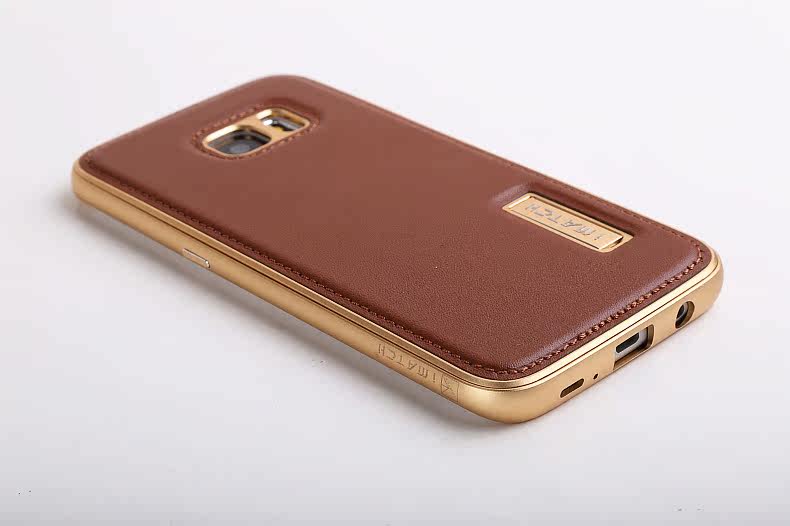 iMatch Luxury Aluminum Metal Bumper Premium Genuine Leather Back Cover Case for Samsung Galaxy S7 Edge G9350 & S7 G9300