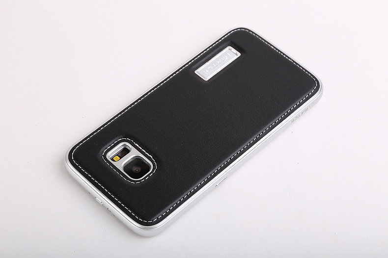 iMatch Luxury Aluminum Metal Bumper Premium Genuine Leather Back Cover Case for Samsung Galaxy S7 Edge G9350 & S7 G9300