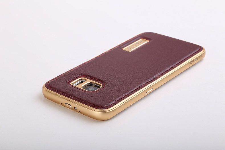 iMatch Luxury Aluminum Metal Bumper Premium Genuine Leather Back Cover Case for Samsung Galaxy S7 Edge G9350 & S7 G9300