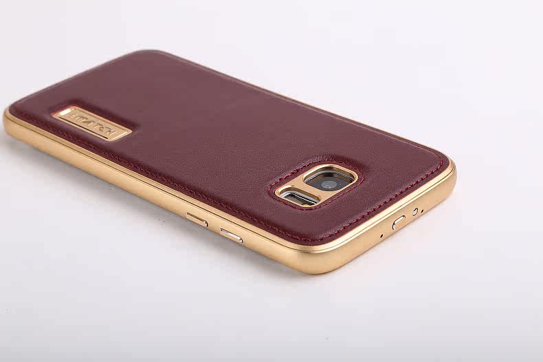 iMatch Luxury Aluminum Metal Bumper Premium Genuine Leather Back Cover Case for Samsung Galaxy S7 Edge G9350 & S7 G9300