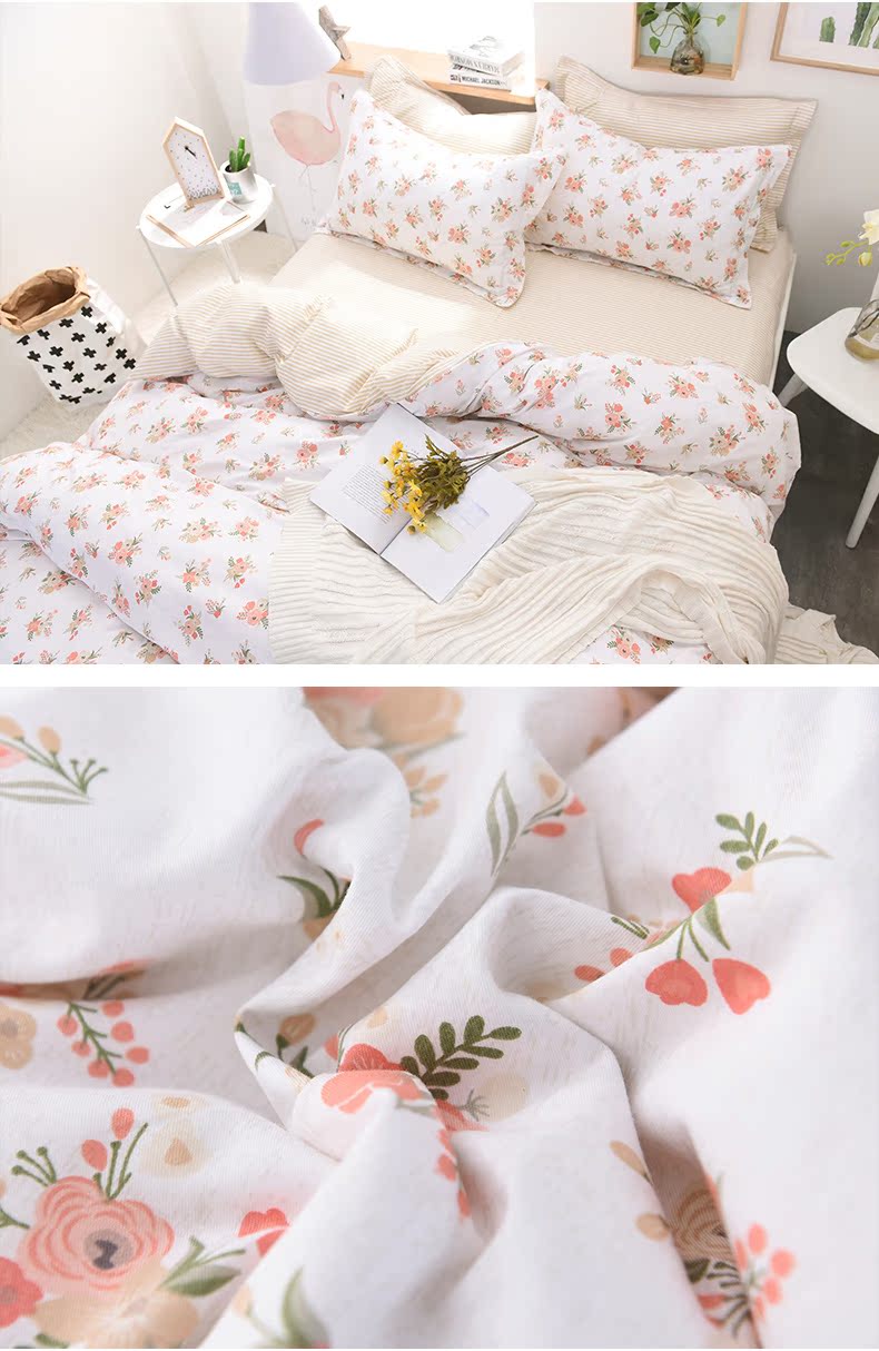 Ins xương rồng Bắc Âu gió đơn giản cotton đôi 4 bốn bộ giường cotton phòng ngủ sinh viên ba mảnh