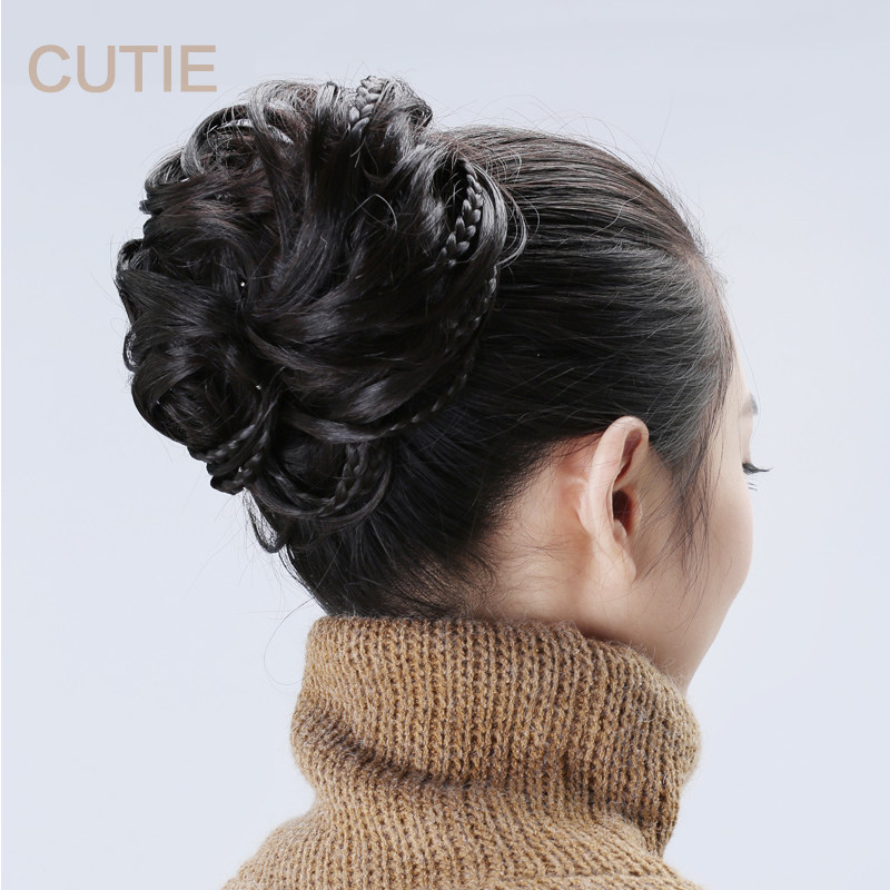 Delicate wig Hair circle Hand-woven twist pigtail Cute rubber band meatball hair bag bud headdress