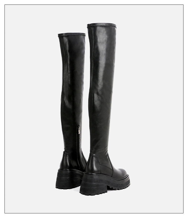 Женская обувь 过膝靴女厚底英伦风真皮松糕底长筒靴大腿靴弹力靴皮靴子高跟长靴 Animal husbandry Mani