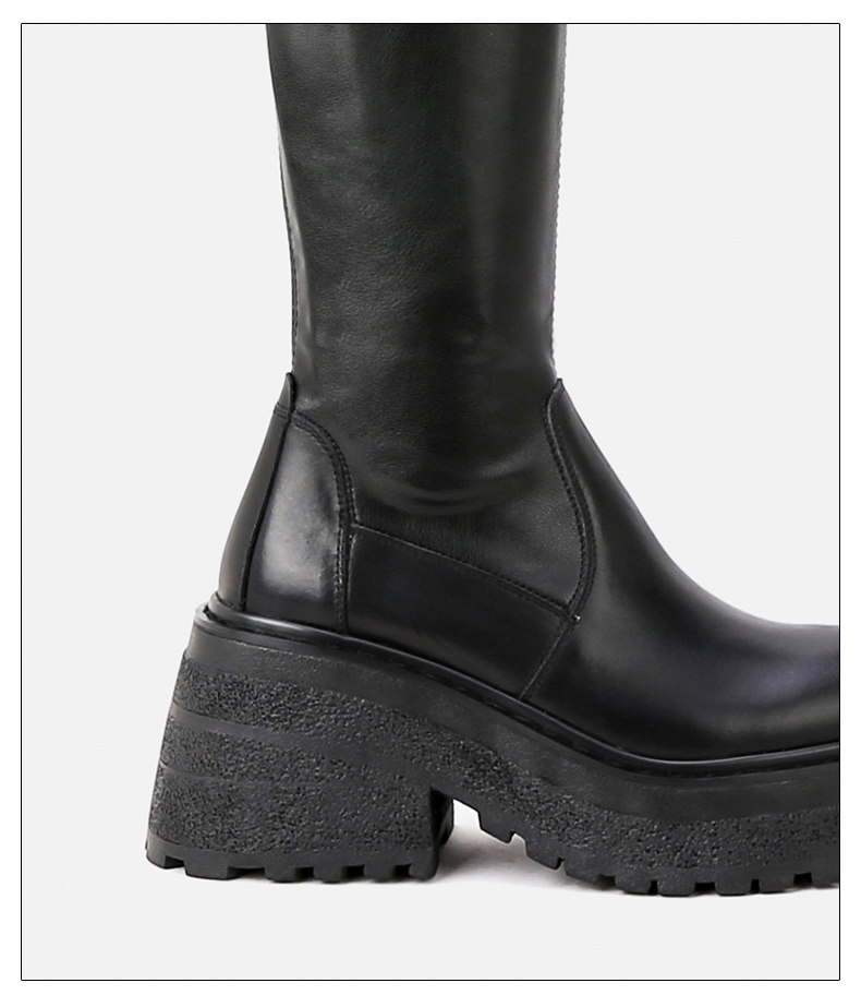 Женская обувь 过膝靴女厚底英伦风真皮松糕底长筒靴大腿靴弹力靴皮靴子高跟长靴 Animal husbandry Mani