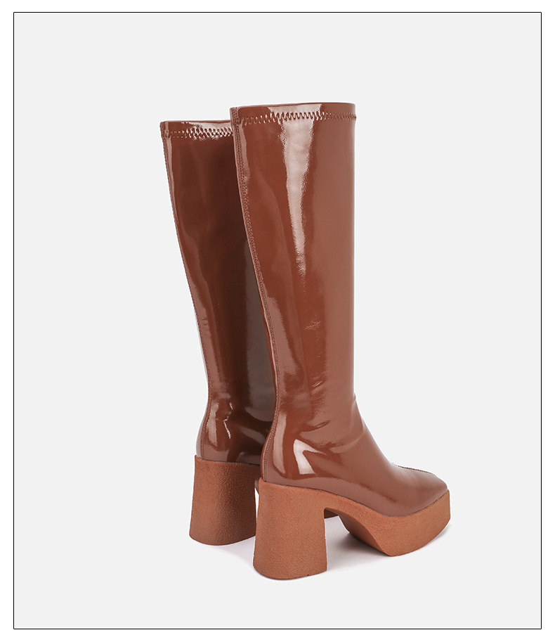 Стрейч ботинки/носки сапоги 高筒靴女春秋单靴英伦厚底松糕方头显瘦显高长筒靴女不过膝骑士靴 Animal husbandry Mani