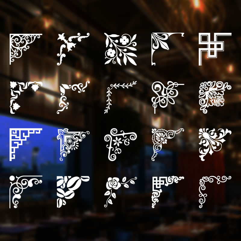 Mirror decal shop glass door window glass diagonal lace corner decoration Chinese style European furniture decoration wall sticker