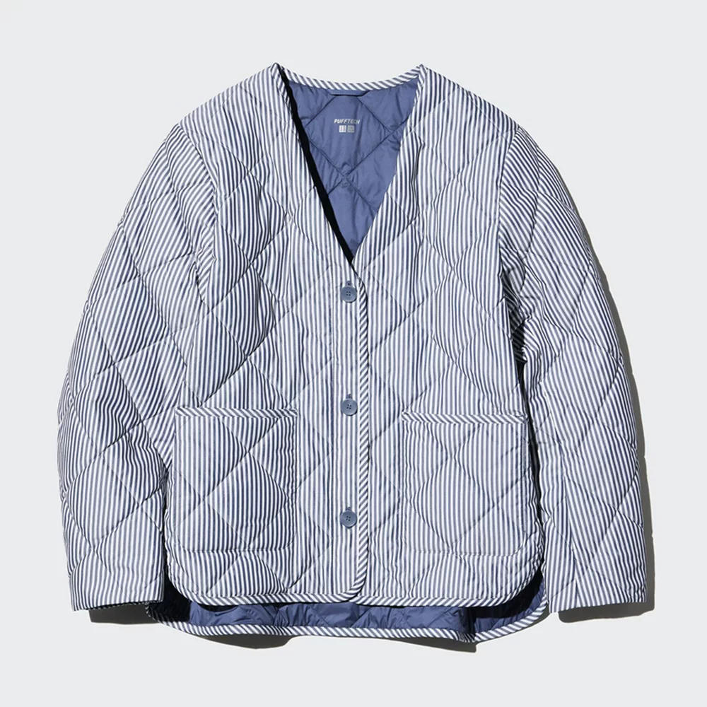 УниКло женская куртка-плащ без воротника PUFFTECH Air Cotton Jacket/Coat 482274 484251