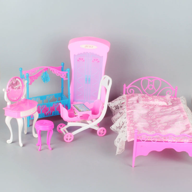 Barbie búp bê nhà phòng ngủ đặt tủ quần áo giường Babi xoay gương đèn bàn phụ kiện nhà công chúa búp bê