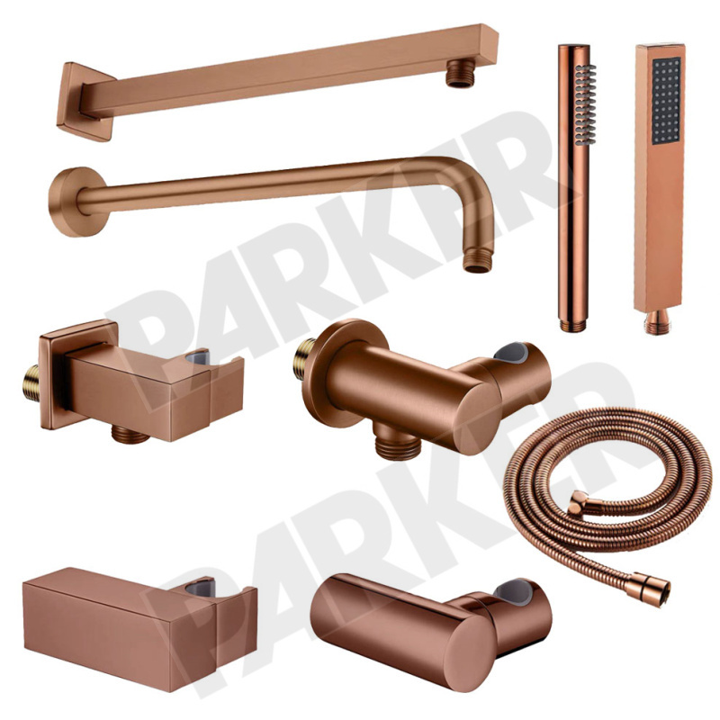 All-Copper Brushed Rose Gold Concealed Shower Head Bracket Top Spray Nozzle Rose Gold Socket Hose Handheld Shower Accessories
