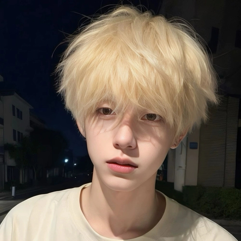 Short Wig for Men, Japanese Style, Youthful Look, Boys' Slightly Layered Bangs, Platinum Blonde, Gay Hair, Everyday Men's Full Wig Style