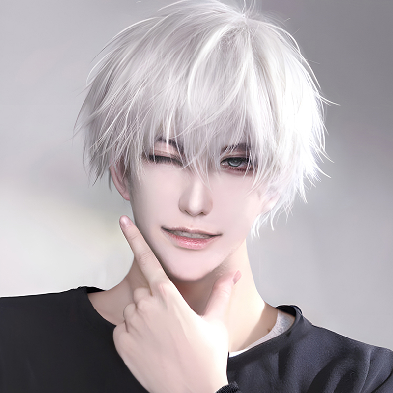 Wig for Men, Short Straight Hair Style, White, Japanese Style, Similar to Shen Xinghui's from the Anime, Full Head Wig