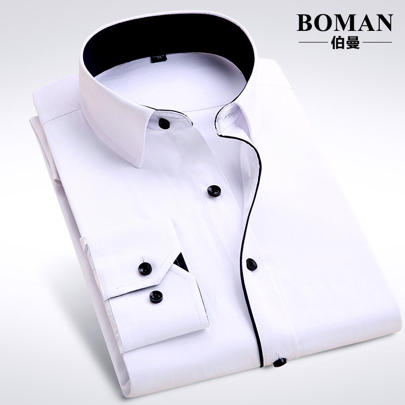 Berman 2016 Summer Fall Men's Long Sleeve Shirt Business Casual Career Tooling Pure White Shirt Han Version Sashimi