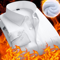 2019 Berman Winter Men warm white shirt slim professional dress cotton solid color long sleeve plus velvet padded shirt