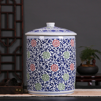 Ceramic rice tank rice barrel Jingdezhen tea storage tank water tank cylinder 20kg 30kg household large moisture-proof insects