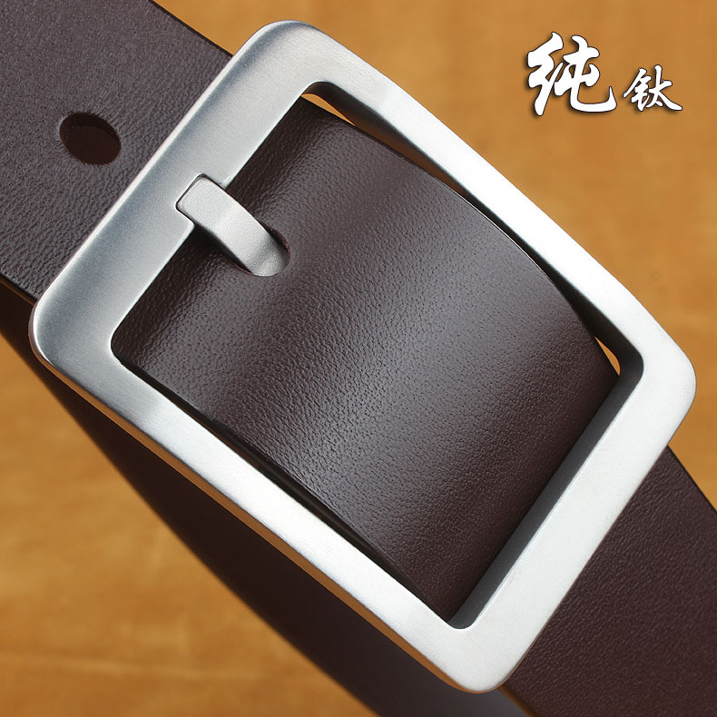Pure Titanium Anti-Allergy Belt for Men, Genuine Leather Casual Pin Buckle First Layer Cowhide Belt, Simple Middle-Aged Men's Jeans Belt, Trendy