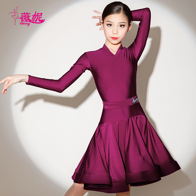 Venny Winnie Latin Dance Competition Dress Fall/Winter Performance Professional Provisions Dress Girls Children Haute Couture Girls