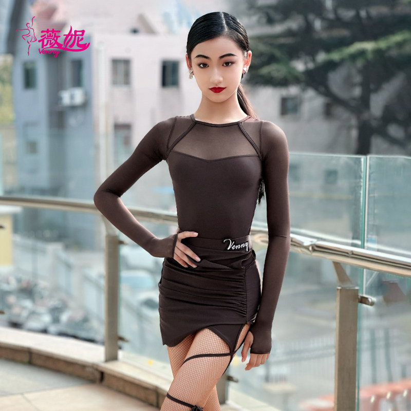 Winnie Latin dance suit net red suit new long sleeve training suit girl dance clothes autumn winter less pediatrics-Taobao