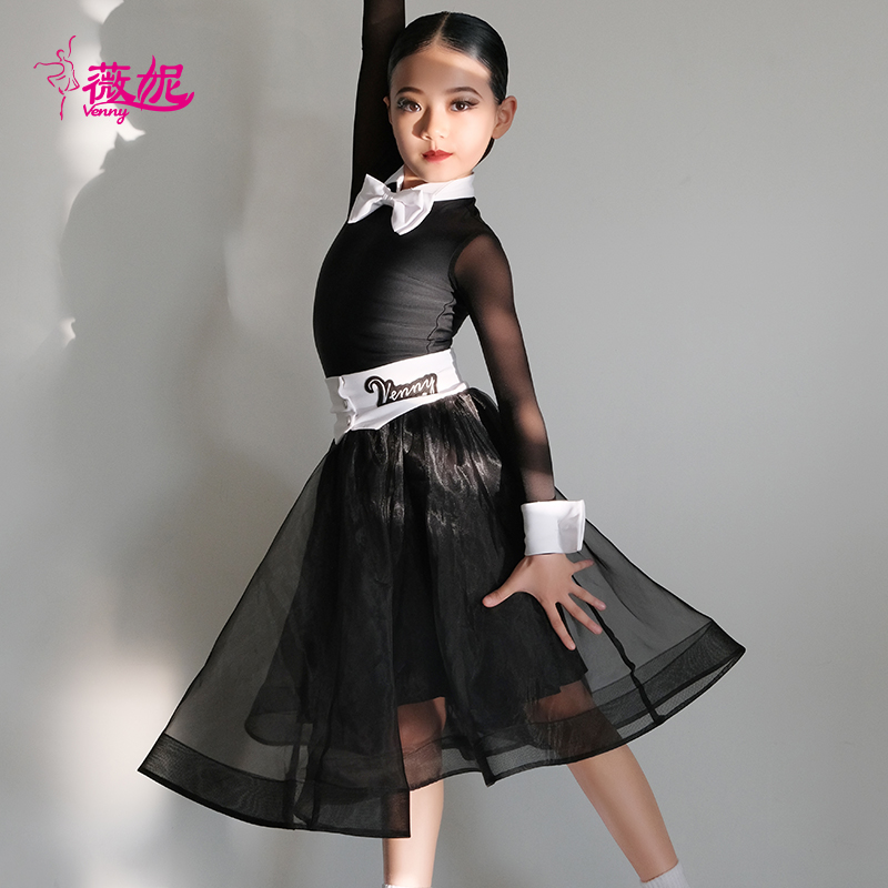 Winnie Latin dance suit Girls customize professional performance online yarn dress 2021 new young children Winter performance wear