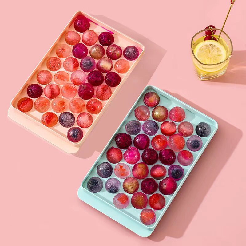 Ice hockey ice tray mold spherical whiskey large ice cube pressing abrasive silicone household ice cube ice box with lid