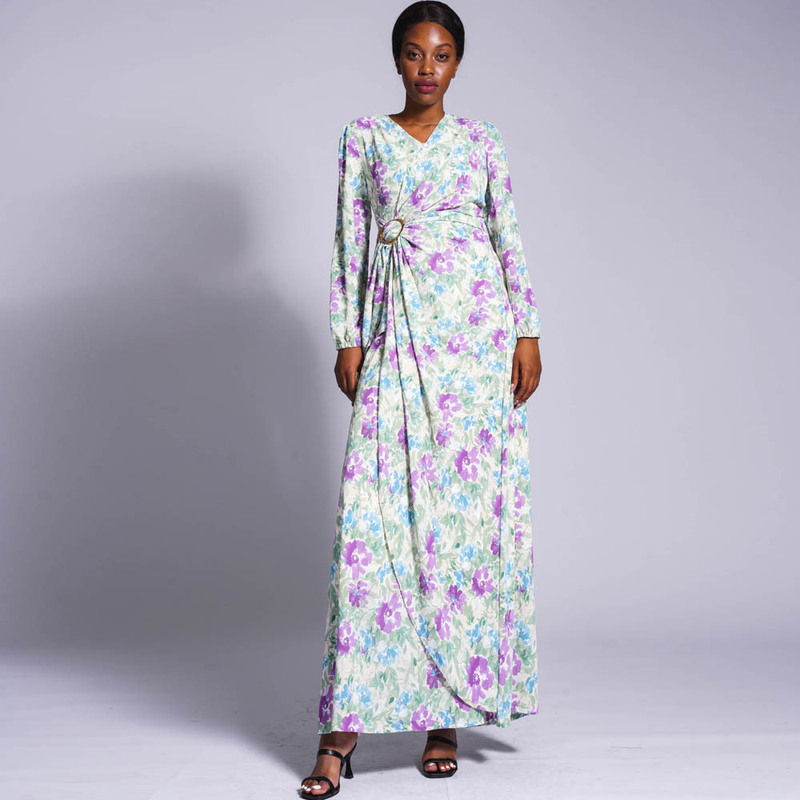 Malaysia and Indonesia New Floral Dress African Ethnic Print Elastic Waist Slim Fit Women's Long Dress Robe New