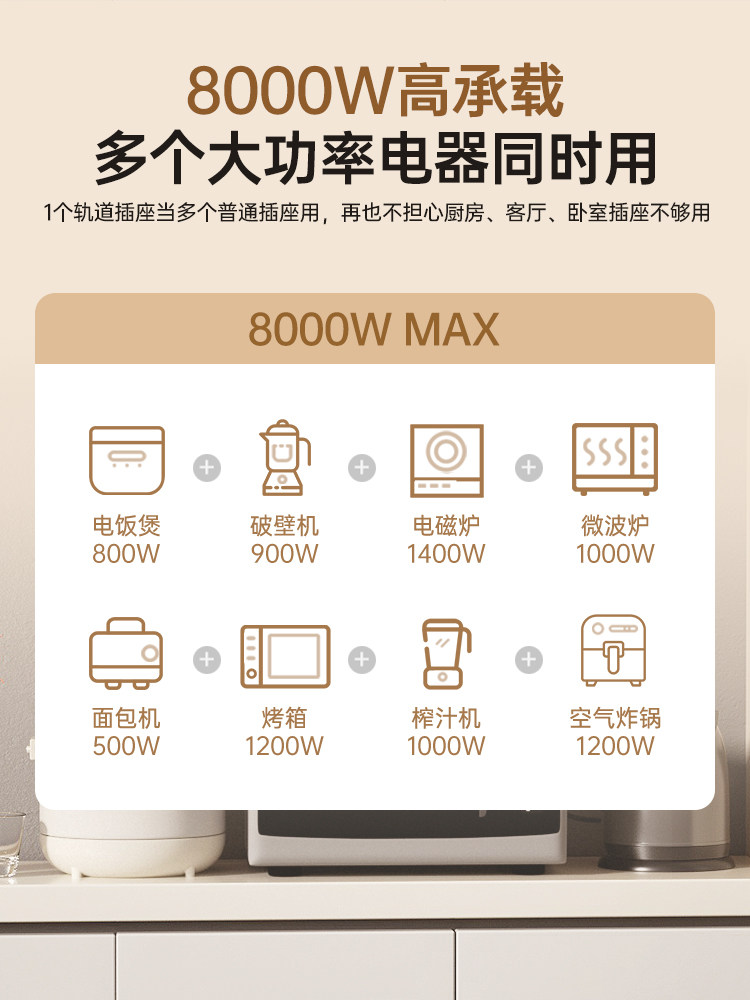 Bull Track Socket with Smart Digital Display and Switch, Suitable for Home Use, Can Be Installed on Dining Sideboards, Surface-Mounted, Movable, with Sliding Rail Power Strip