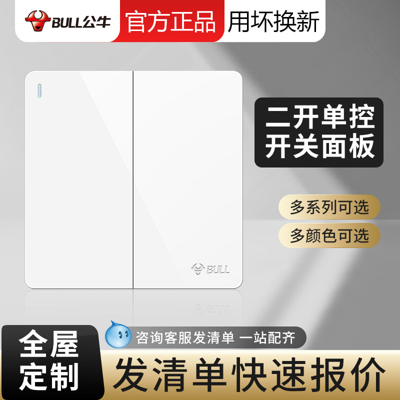 Bull Two Open Double Cut 86 Type Concealed Two Wall Home Double Switch Double power switch Button socket panel