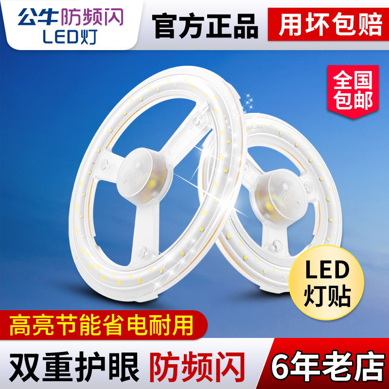 Bull LED Ceiling Light Wick Replacement Energy Saving Bulb Light Slice Light Disc Stick Anti-Stroking Round Light Post 12W Home