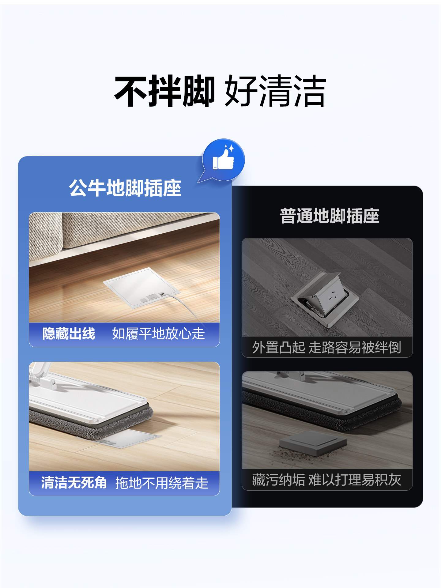 Bull Brand Floor Socket, Invisible Embedded Flat Ultra-Thin New Upgraded Floor Five-Hole Waterproof Socket, Stainless Steel