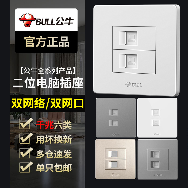 Bull Gigabit 6 Type of Internet Interface Two-bit Dual Computer Network Optical Fiber Socket Panel Cable Plug