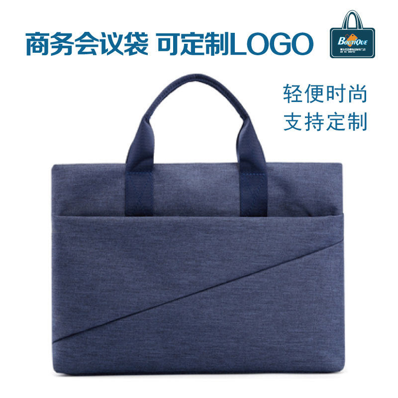 Boutique canvas portable zipper bag multi-layer information briefcase men and women office meeting bag custom logo file bag