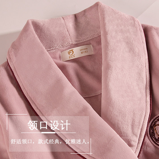 Flannel robe women's autumn and winter long bathrobe thin spring and autumn coral velvet pajamas long-sleeved dressing gown to keep warm