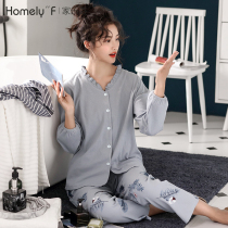 Pajamas womens spring and autumn cotton long sleeves autumn and winter cotton Korean autumn home clothes leisure can be worn outside suit