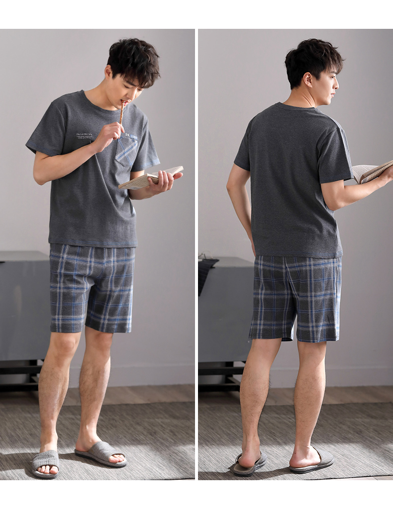Quần áo ngủ nam mùa hè bông ngắn tay quần tracksuit nam cotton mùa hè phần mỏng của cha trung niên lớn tuổi quần vải nam