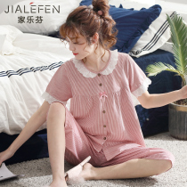 Pajamas Womens summer cotton short-sleeved shorts Home clothes summer cotton Korean version of the fresh plus size cardigan suit