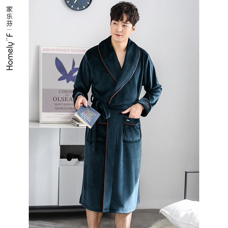 Sleeping robe men's sleepwear male style bathrobes autumn winter winter style long version of coral suede flannel thicken plus suede plus size