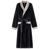 Carrefen pajamas mens nightgown mens autumn and winter winter coral velvet thickened flannel bathrobe long