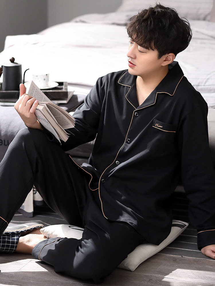 Carlofin pyjamas men's spring and autumn autumn cotton long-sleeved home clothing men's cotton autumn and winter thin set