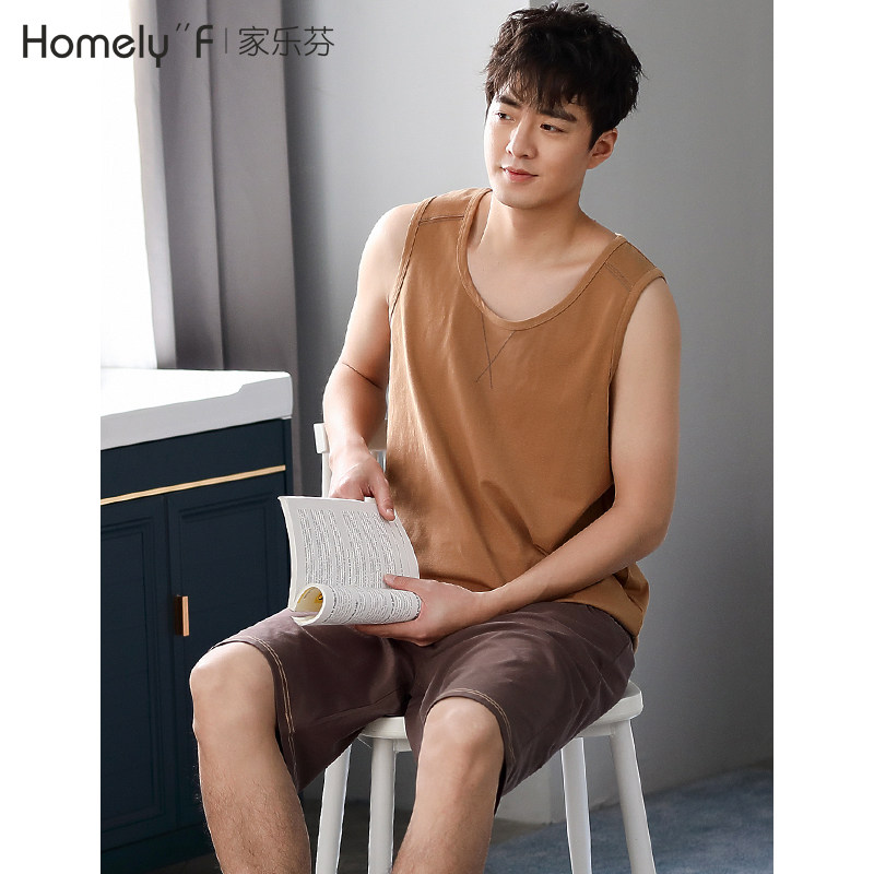 Sleepwear Men Summer Pure Cotton Vest Sleeveless Shorts Home Conserved Summer Thin all cotton Leisure able to go out suit