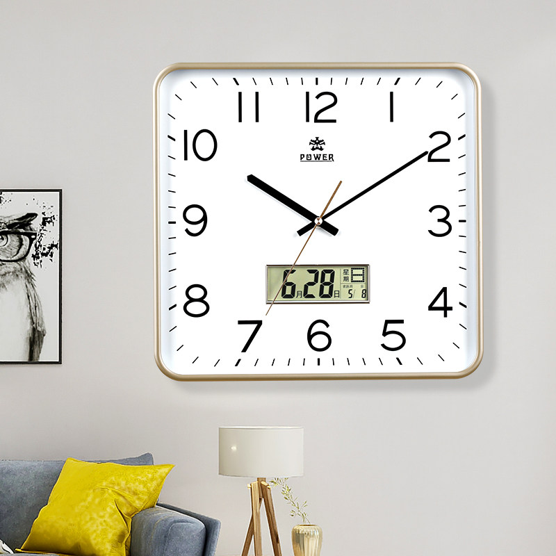 Barking and watch living room mute hanging clock Wanyear calendar clock modern minimalist hanging watch square home hanging wall quartz clock