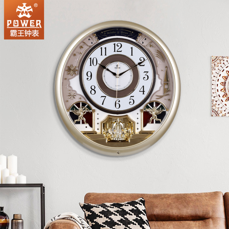 Bawang 24 inch European style retro wall clock hour music time clock living room luxury pendulum clock craft wall clock