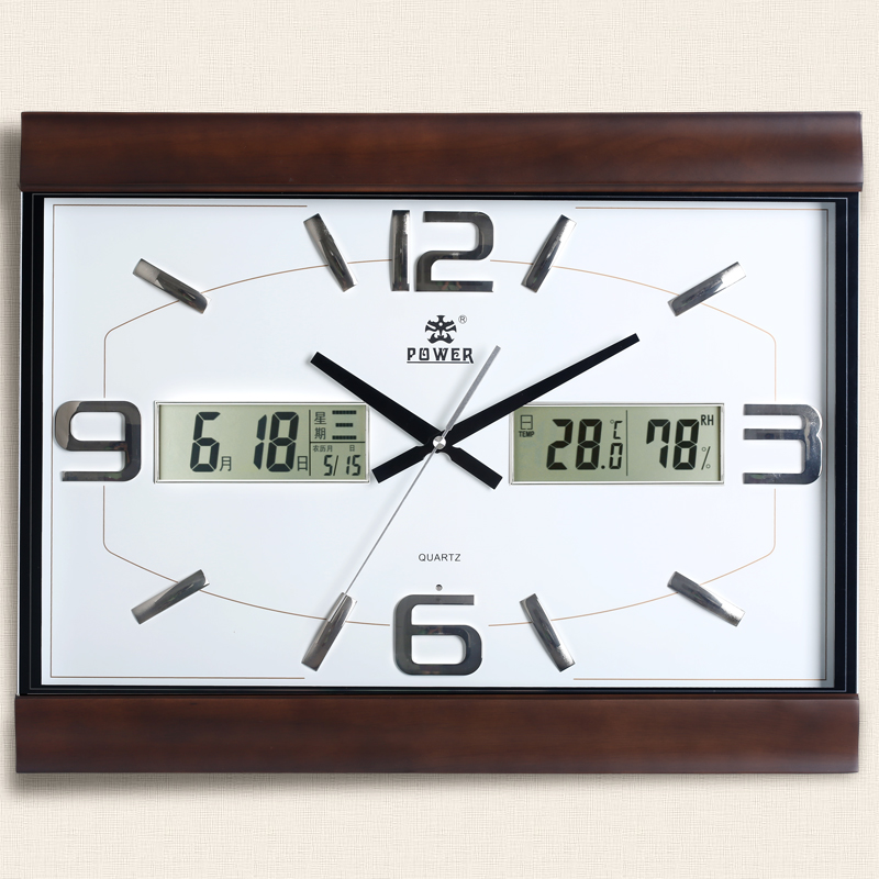 Overlord solid wood wall clock living room creative large clock electronic perpetual calendar quartz watch temperature and humidity dual calendar hanging watch