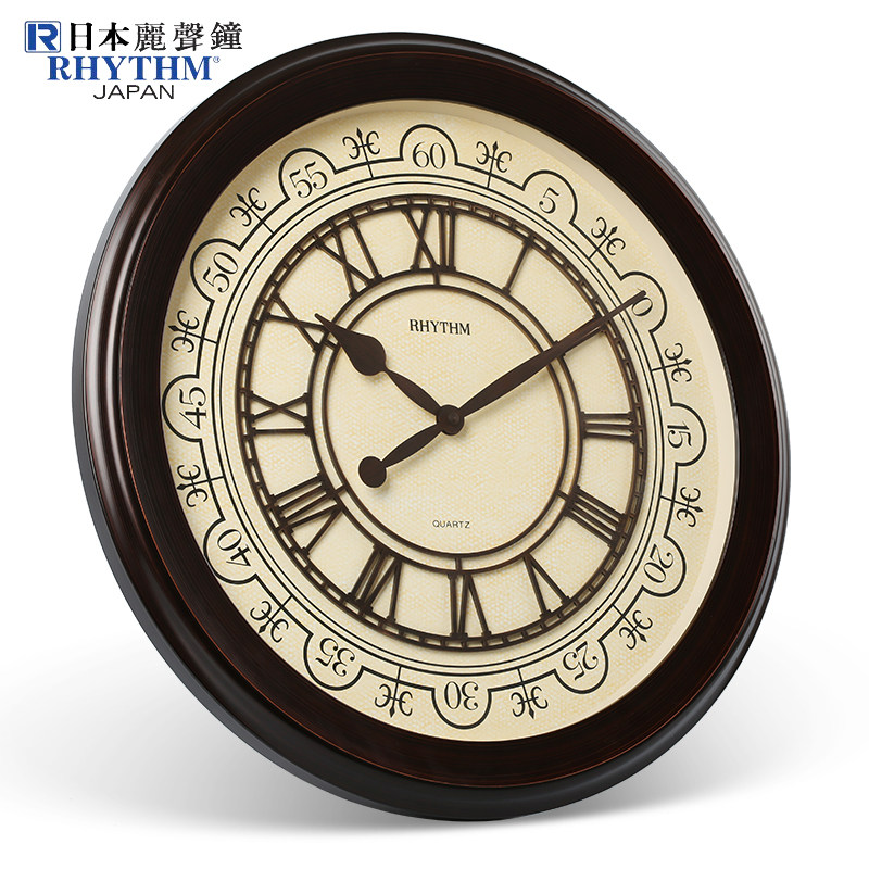 RHYTHM Lisheng Wall Clock Living Room Japanese Large Quartz Clock Solid Wood Mute Simple Creative Clock Vintage Clock