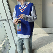 A tea and Agu Academy style knitted vest men Korean contrast color v-neck sweater