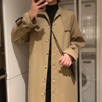 A tea and Agu autumn brown trench coat male English style long belt trend casual loose coat coat coat