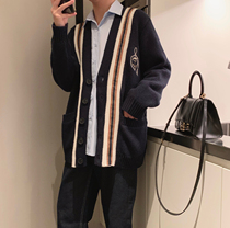 A tea and Agu webbing Edge sweater jacket men Korean trend loose British college style knitted cardigan