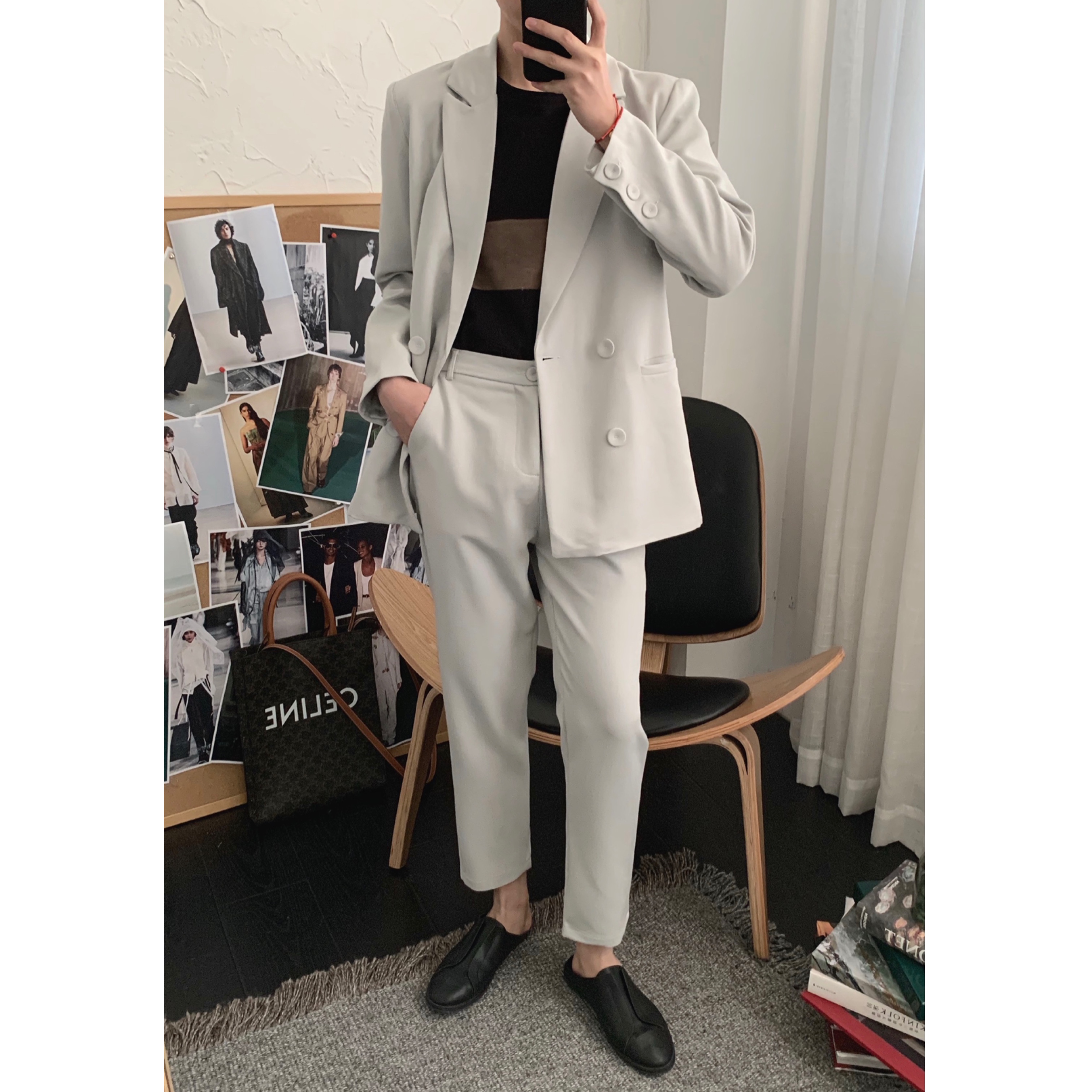 Agu and Agu Spring Light Gray Suite men's suit Han-style English Wind Suit West Two-piece sets