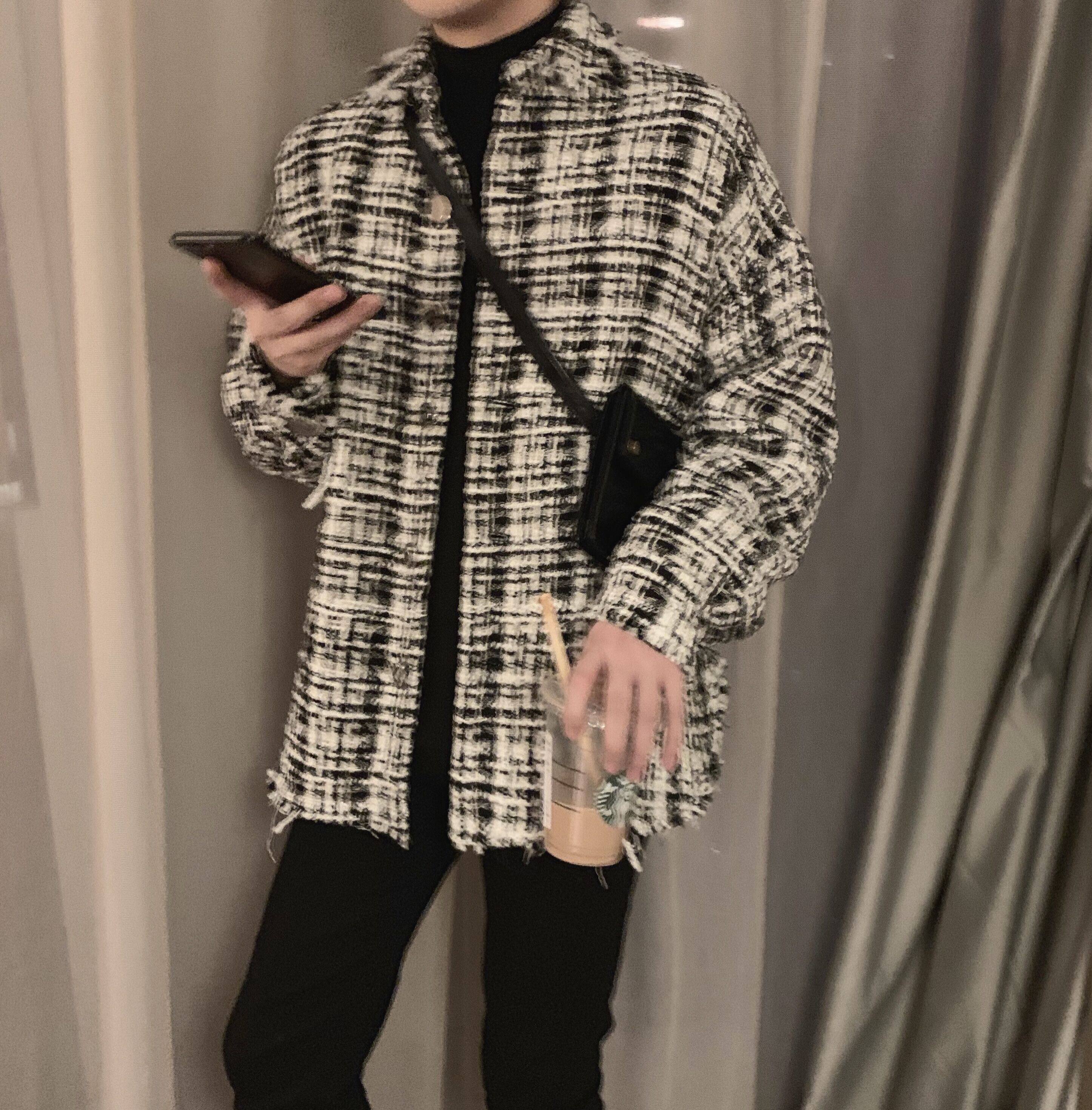 Atea With Agu Black & White Fragrant Wind Woven Jacket Men's Spring Autumn Korean Version Trend Handsome CASUAL LOOSE JACKET