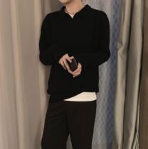 A tea and Agu two-color polo collar knitwear mens autumn Korean trend leisure basic sweater