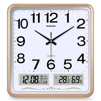 Household Square Wall Clock, Living Room Clock, Modern Clock, Wall-Mounted, Simple and Stylish, Electronic Calendar Wall Clock, Quartz Clock